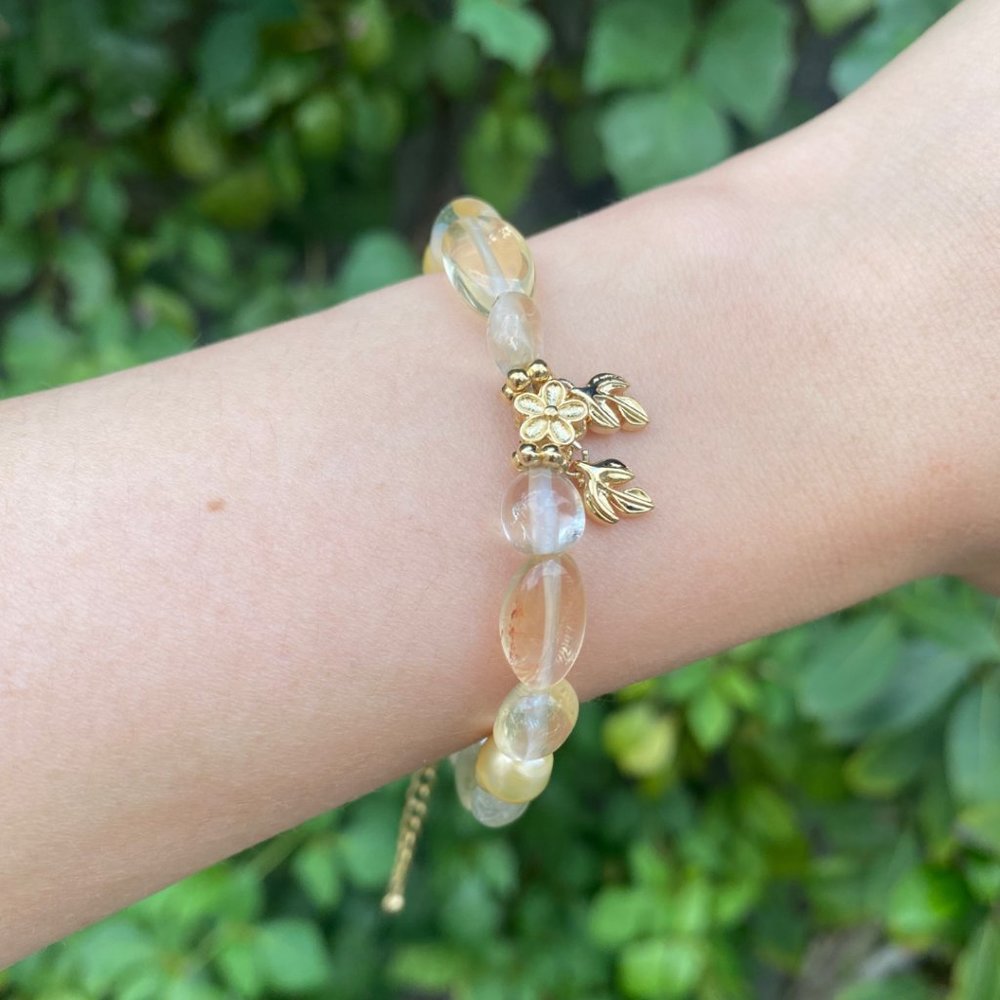 Genuine Citrine & Freshwater Pearl Floral Bracelet
